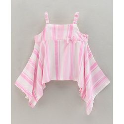 Babyhug Sleeveless Striped Top and Capris With Bow Applique - Pink