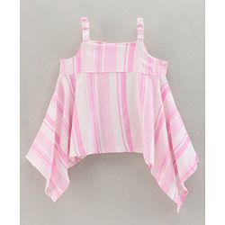 Babyhug Sleeveless Striped Top and Capris With Bow Applique - Pink