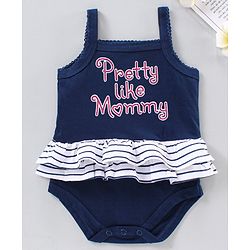 Babyhug Sleeveless Frock Style Onesie Text Print - Blue