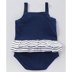 Babyhug Sleeveless Frock Style Onesie Text Print - Blue