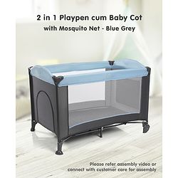 Babyhug Amaze Playpen cum Travel Cot with Mattress & Mosquito Net - Navy Blue| Easy Assembly| Compact Fold| Mesh Sides| Zipper Opening for Fun-play| Storage cum Carry Bag| Wheels with Lock