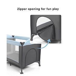Babyhug Amaze Playpen cum Travel Cot with Mattress & Mosquito Net - Navy Blue| Easy Assembly| Compact Fold| Mesh Sides| Zipper Opening for Fun-play| Storage cum Carry Bag| Wheels with Lock