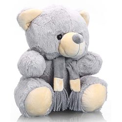Babyhug Plush Teddy Bear Soft Toy with Muffler for Kids|Huggable Stuffed Bear|Enhances Imagination & Emotional Growth|Perfect for Snuggles, Playtime & Gifting|BIS Certified|Height-40 cm|Grey