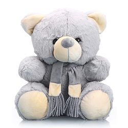 Babyhug Plush Teddy Bear Soft Toy with Muffler for Kids|Huggable Stuffed Bear|Enhances Imagination & Emotional Growth|Perfect for Snuggles, Playtime & Gifting|BIS Certified|Height-40 cm|Grey
