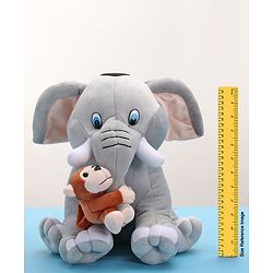 Babyhug Elephant with attached Monkey Soft Toy for Kids|Huggable Plush Animal Duo for Snuggles,Imaginative Play & Emotional Development|Cuddly Toy ideal for gifting|2+ Years|BIS|Height-30 cm