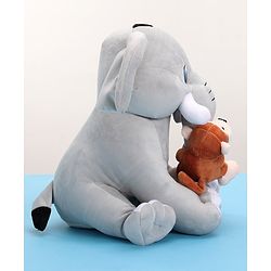 Babyhug Elephant with attached Monkey Soft Toy for Kids|Huggable Plush Animal Duo for Snuggles,Imaginative Play & Emotional Development|Cuddly Toy ideal for gifting|2+ Years|BIS|Height-30 cm