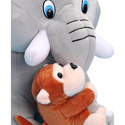 Babyhug Elephant with attached Monkey Soft Toy for Kids|Huggable Plush Animal Duo for Snuggles,Imaginative Play & Emotional Development|Cuddly Toy ideal for gifting|2+ Years|BIS|Height-30 cm