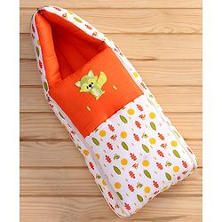 Babyhug Premium Muslin Sleeping Bag Racoon Print - Orange