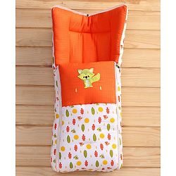 Babyhug Premium Muslin Sleeping Bag Racoon Print - Orange