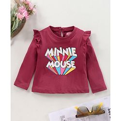 Babyhug Full Sleeves Tee Minnie Mouse Print - Maroon