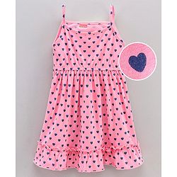 Babyhug Sleeveless Frock Hearts Print - Pink - 3-6m Pink