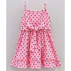 Babyhug Sleeveless Frock Hearts Print - Pink - 3-6m Pink