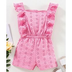 Babyhug 100% Cotton Schiffley Sleeveless Jumpsuit Solid Color - Pink - 5-6Y Pink
