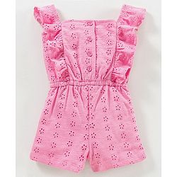 Babyhug 100% Cotton Schiffley Sleeveless Jumpsuit Solid Color - Pink