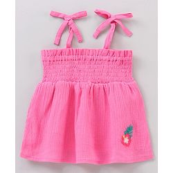 Babyhug Sleeveless Solid Top & Printed Shorts Set- Pink