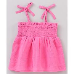 Babyhug Sleeveless Solid Top & Printed Shorts Set- Pink