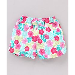 Babyhug Sleeveless Solid Top & Printed Shorts Set- Pink