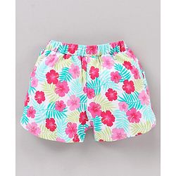 Babyhug Sleeveless Solid Top & Printed Shorts Set- Pink