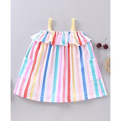 Babyhug Sleeveless 100% Cotton Striped Frock -  Multicolor