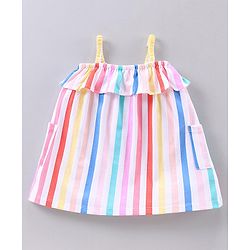Babyhug Sleeveless 100% Cotton Striped Frock -  Multicolor