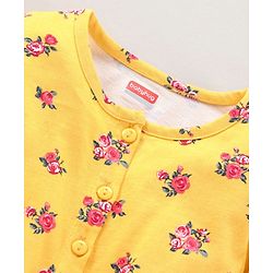 Babyhug 100%Cotton Flared Sleeves Jumpsuit With Fabric Belt  Floral Print - Yellow