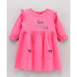 Babyhug 100% Cotton Full Sleeves Frocks Text Print Pack of 2 - Pink Turquoise