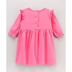 Babyhug 100% Cotton Full Sleeves Frocks Text Print Pack of 2 - Pink Turquoise