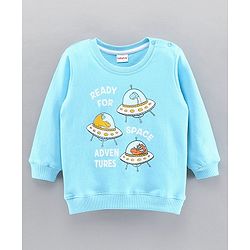 Babyhug Full Sleeves Sweatshirt Spaceship Print - Sky Blue