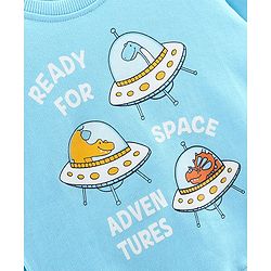 Babyhug Full Sleeves Sweatshirt Spaceship Print - Sky Blue