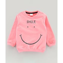 Babyhug Full Sleeves Sweatshirt Smiley Print - Light Pink