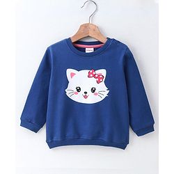 Babyhug Full Sleeves Sweatshirt Kitty Print - Navy Blue