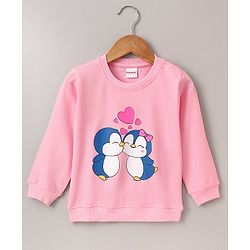 Babyhug Full Sleeves Sweatshirt Penguin Print - Light Pink