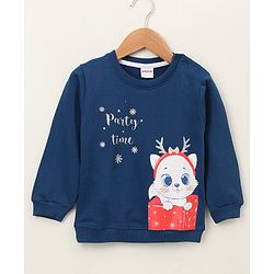 Babyhug Full Sleeves Sweatshirt Kitten Print - Navy