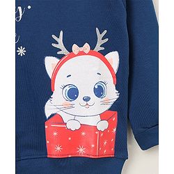 Babyhug Full Sleeves Sweatshirt Kitten Print - Navy