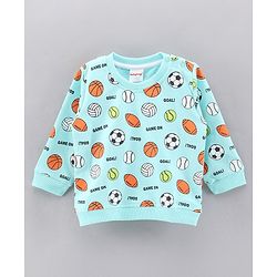 Babyhug Full Sleeves Sweatshirt with Sports Balls Print - Light Blue