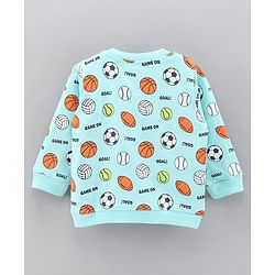 Babyhug Full Sleeves Sweatshirt with Sports Balls Print - Light Blue