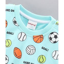 Babyhug Full Sleeves Sweatshirt with Sports Balls Print - Light Blue