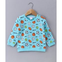 Babyhug Full Sleeves Sweatshirt with Sports Balls Print - Light Blue