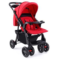 Babyhug Wander Buddy Stroller With Rear Parent Utility Box With Cup Holder - Red