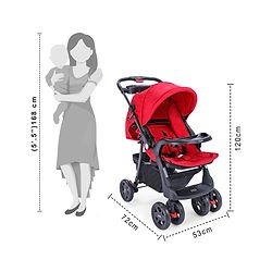 Babyhug Wander Buddy Stroller With Rear Parent Utility Box With Cup Holder - Red