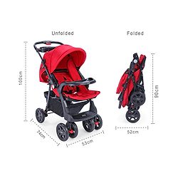 Babyhug Wander Buddy Stroller With Rear Parent Utility Box With Cup Holder - Red