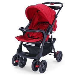 Babyhug Wander Buddy Stroller With Rear Parent Utility Box With Cup Holder - Red