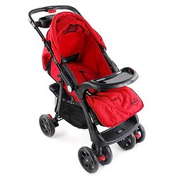 Babyhug Wander Buddy Stroller With Rear Parent Utility Box With Cup Holder - Red