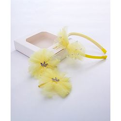 Babyhug Free Size Bow Flower Applique Hair Accessories Set of 3 - Yellow