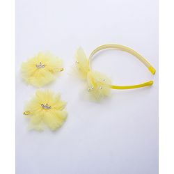 Babyhug Free Size Bow Flower Applique Hair Accessories Set of 3 - Yellow
