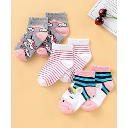Cute Walk by Babyhug Anti Bacterial Ankle Length Socks Pack of 3 - White Grey