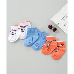 Cute Walk by Babyhug Cotton Blend Ankle Length Anti Bacterial Socks Floral Design Pack of 3 - Orange Blue  White