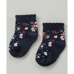 Cute Walk by Babyhug Cotton Blend Ankle Length Anti Bacterial Socks Floral Design Pack of 3 - Blue