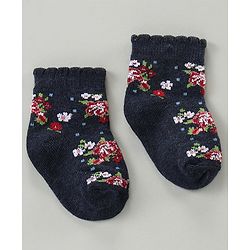 Cute Walk by Babyhug Cotton Blend Ankle Length Anti Bacterial Socks Floral Design Pack of 3 - Blue