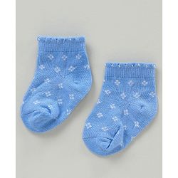 Cute Walk by Babyhug Cotton Blend Ankle Length Anti Bacterial Socks Floral Design Pack of 3 - Blue
